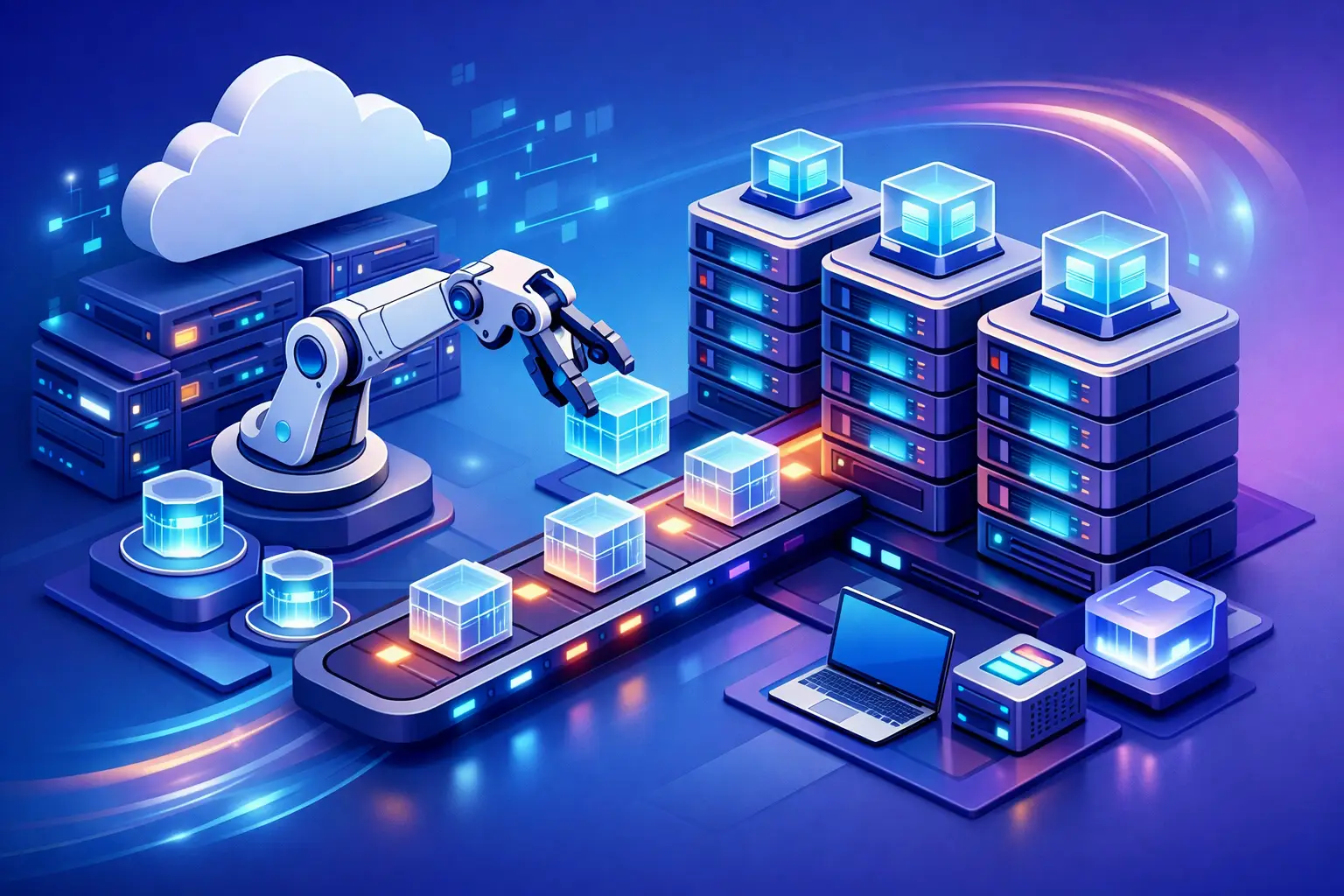 Automated server provisioning pipeline with robotic arm and data center racks